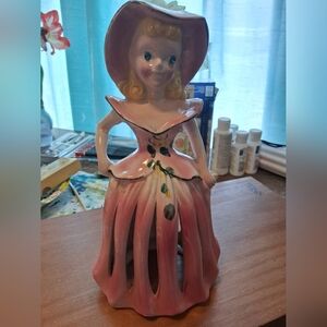 Vintage KRIESS & CO Pink Lady Figurine  Napkin X Candle Holder